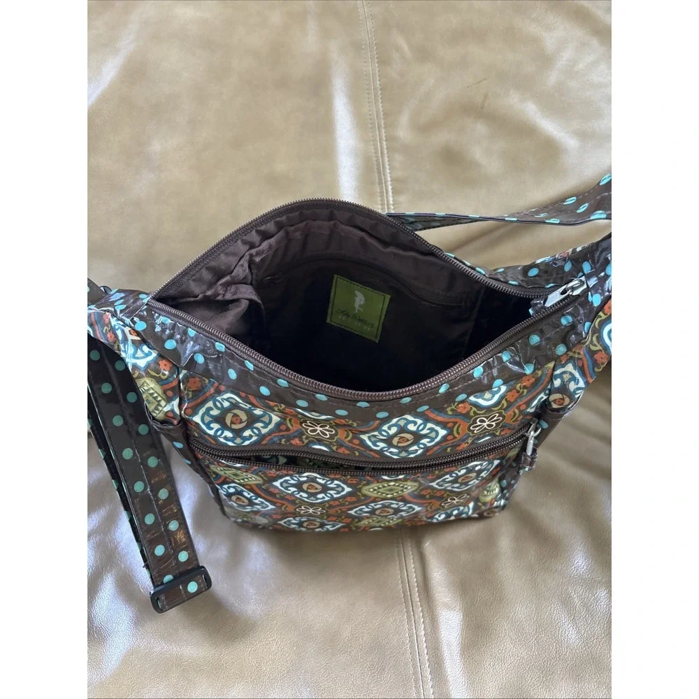 Lily Waters Purse‎ Rain On Me Vinyl Boho Print Hobo Style Colorful Water Repel